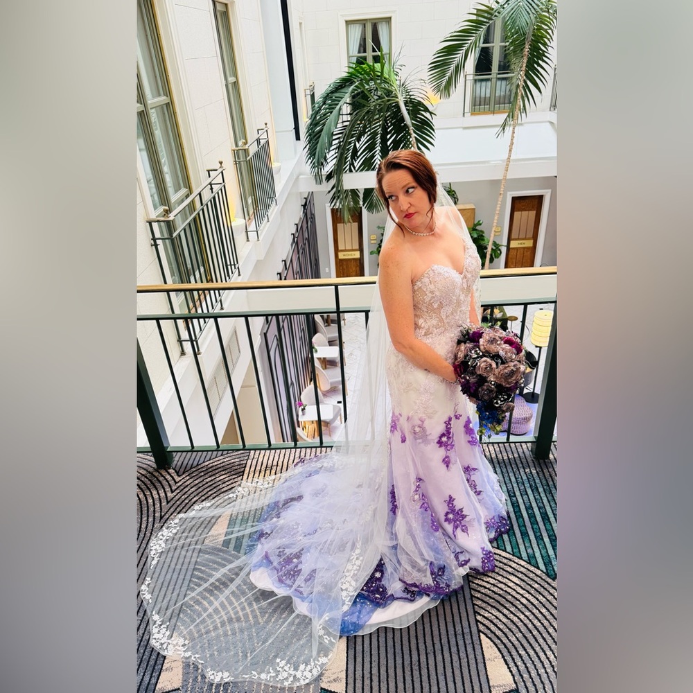 David Tutera Mon Cheri Custom Purple Ombre Beaded Strapless Wedding Dress